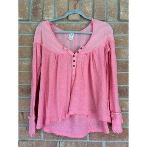 Free People We The Free Down Under Oversized Linen Henley Top Shirt